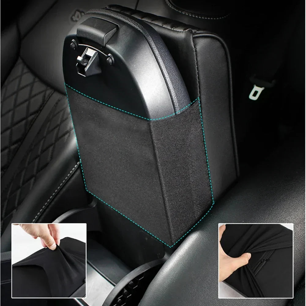 Coussin souple en cuir noir pour accoudoir central de voiture
